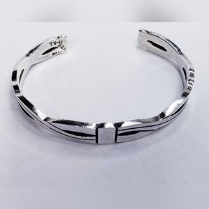 Sterling Silver Solid Mexico Taxco Cut-out Adjustable Cuff Bracelet 7.25